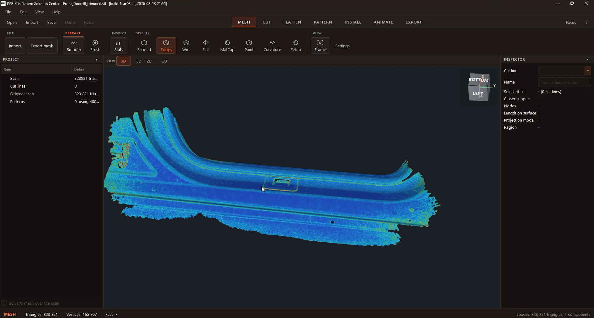 Fremstilling af skæremønster på 3D-modellen af en indstigningsliste til Tesla Model 3 „Highland“